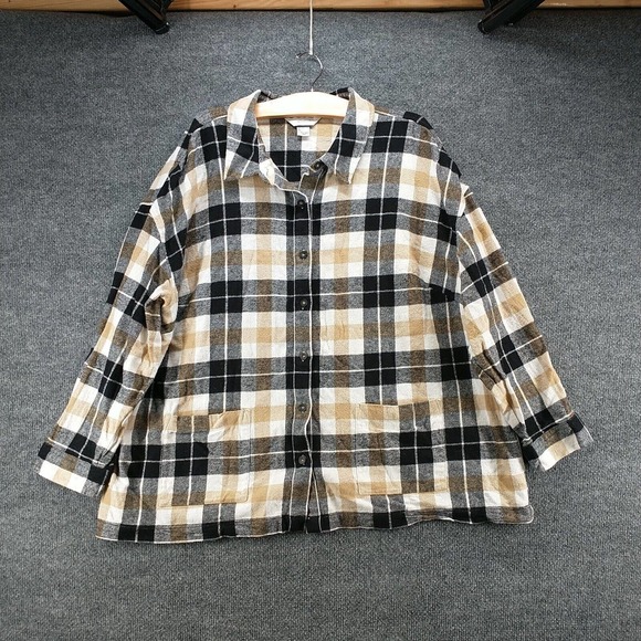 CJ Banks Women's Button Front Shirt Multi 3X Plaid Flannel Long Sleeve Cotton - Picture 2 of 12